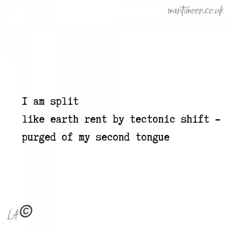haiku: I am split / like earth rent by tectonic shift - / purged of my second tongue